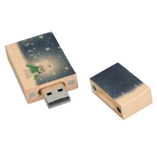 Christmas winter snowman SlipperyJoe green scarf m Wood Flash Drive