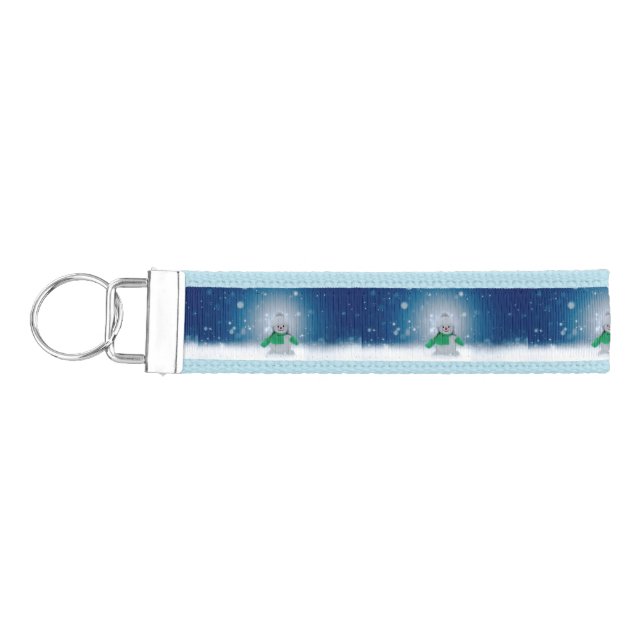 Christmas winter snowman SlipperyJoe green scarf m Wrist Keychain (Keys on Left)
