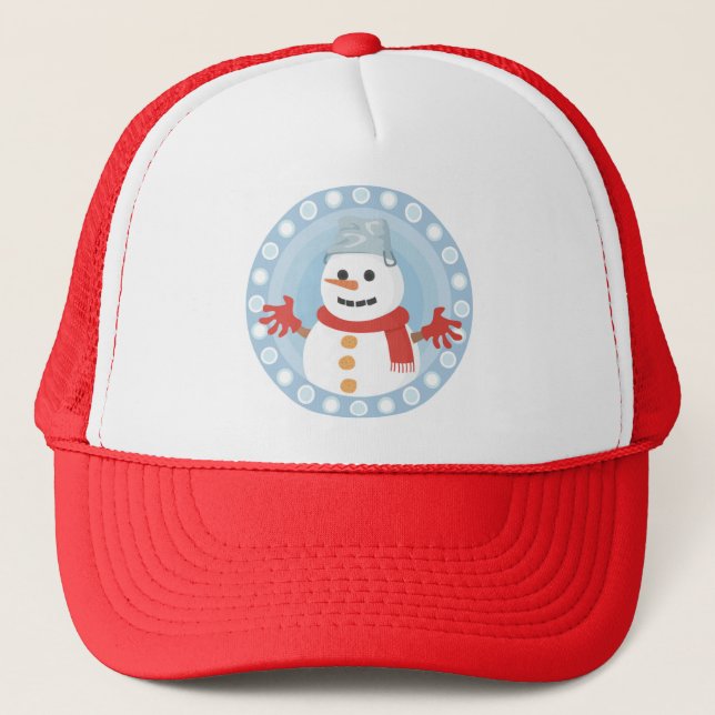 CHRISTMAS WINTER SNOWMAN TRUCKER HAT (Front)