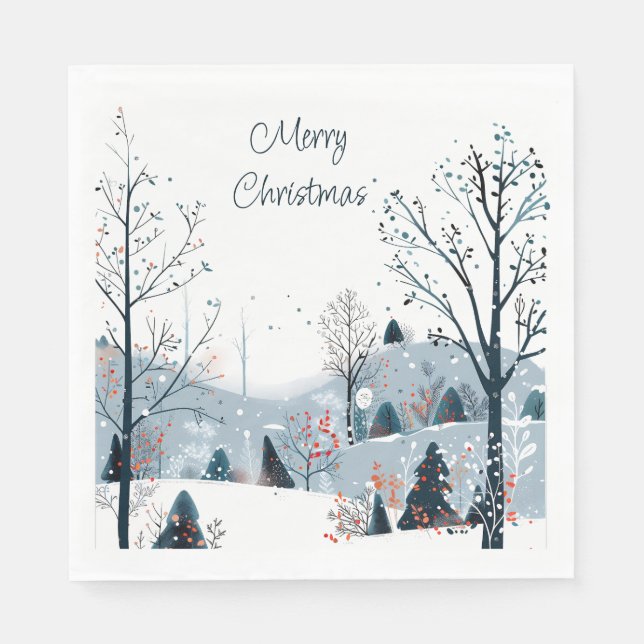 Christmas winter snowy landscape Merry Christmas Napkins (Front)