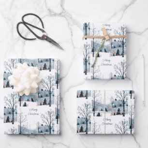 Christmas winter snowy landscape Merry Christmas Wrapping Paper Sheets