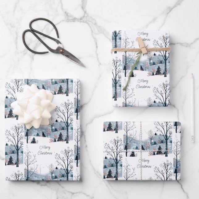 Christmas winter snowy landscape Merry Christmas Wrapping Paper Sheets (Front)