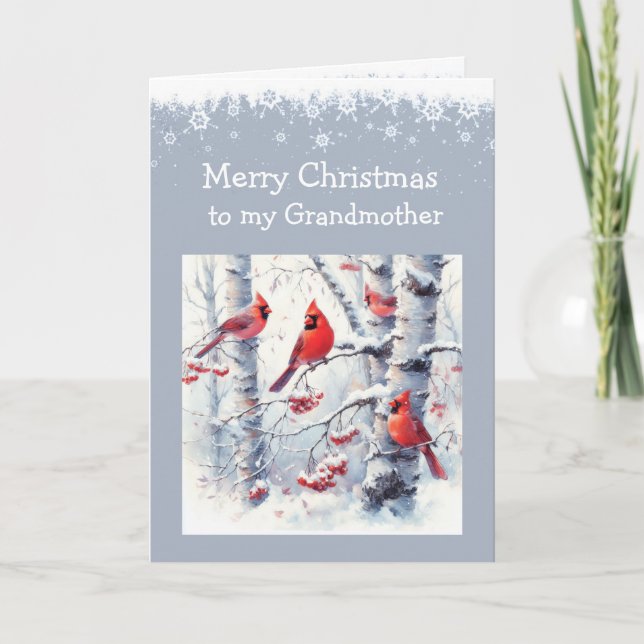 Christmas Winter Snowy Trees Cardinal Grandmother Holiday Card (Front)