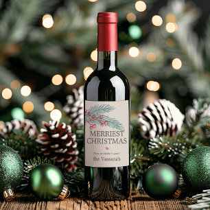 Christmas Winter Sprig Berry Greenery Wine Label