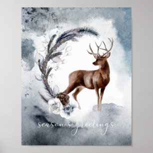 Christmas Winter Stag Watercolor Decoupage Print