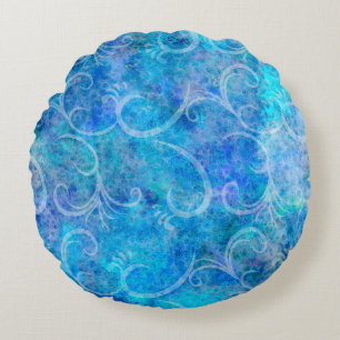 Christmas Winter Storm Victorian Filigree Swirls B Round Pillow