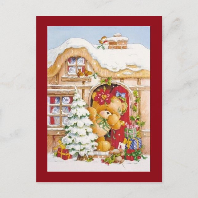 Christmas Winter Teddy Bear Holiday Postcard (Front)