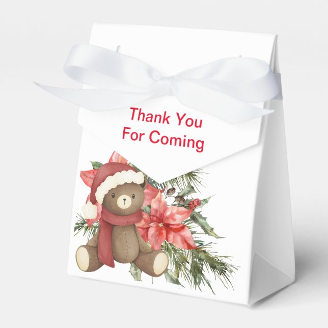 Christmas winter teddy bear poinsettia  favor boxes (Front Side)