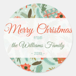Christmas Winter Theme Sage Green Red Poinsettia Classic Round Sticker