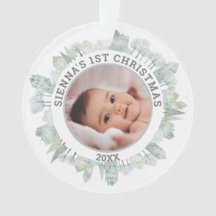 Christmas Winter Town Houses Wreath Baby Pet Photo Ornament