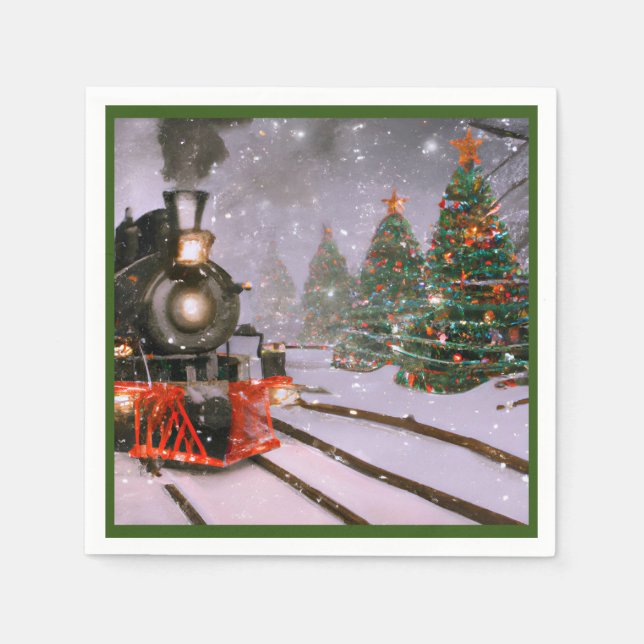 Christmas/Winter train in the snow  Napkins (Front)