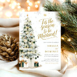 Christmas Winter Tree Wedding Invitation<br><div class="desc">This Christmas Winter Tree Wedding Invitation is a joyful way to celebrate your holiday love story. Featuring a beautifully decorated watercolor pine tree with twinkling lights, golden accents, and wrapped presents, it perfectly captures the magic of the season. With its elegant “’Tis the season to be married!” script, this design...</div>