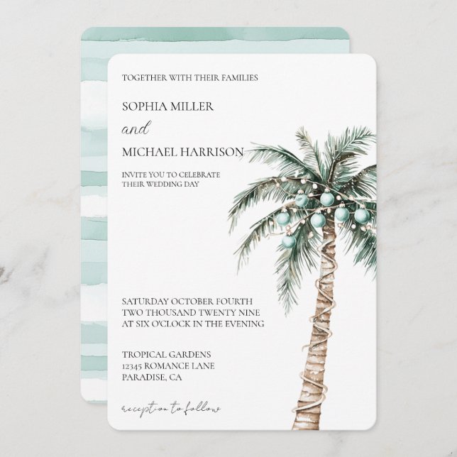 Christmas Winter Tropical Palm Tree Wedding Invitation (Front/Back)