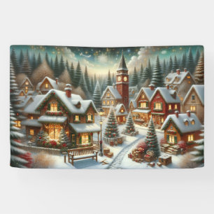 Christmas Winter Village Background 4 foot long Banner