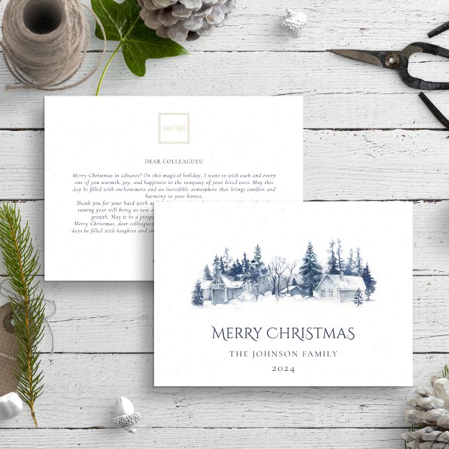 Christmas Winter Village Blue Non Photo Business Holiday Card (Creator Uploaded)