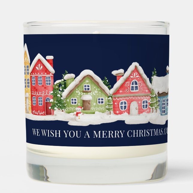 Christmas winter village family blue scented candle (Front)