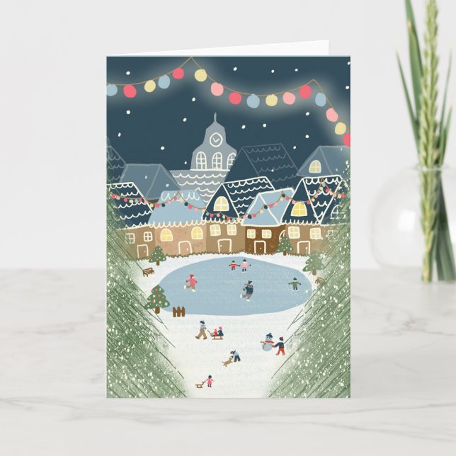 Christmas Winter Village Illustrated Card (Front)