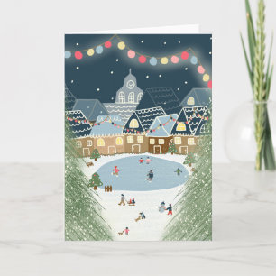 Christmas Winter Village Illustrated Card