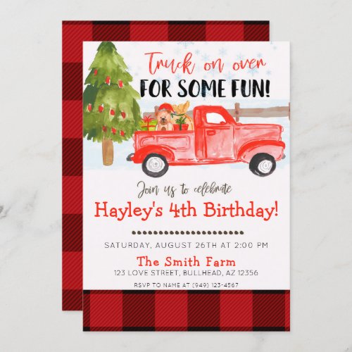 Christmas Winter Vintage Farm Truck Birthday Invitation