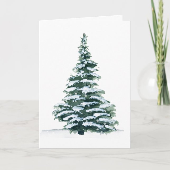 Christmas Winter Watercolor Forest Tree Holiday Card (Front)