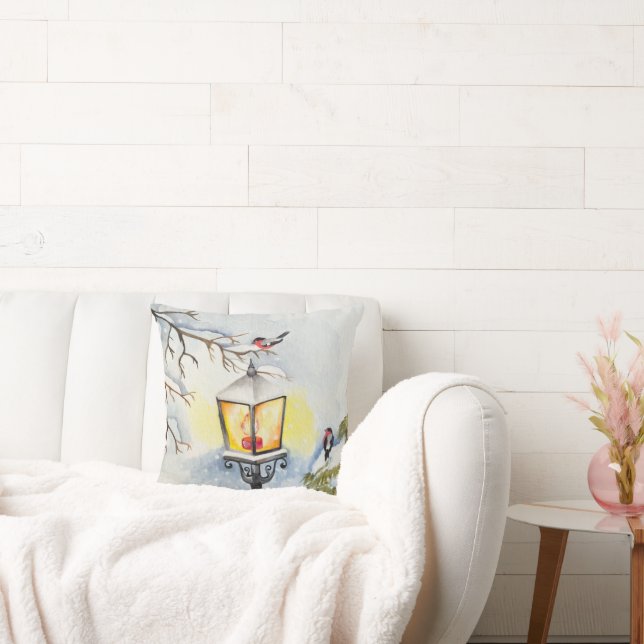 Christmas winter watercolor landscape throw pillow (Couch)
