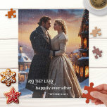 Christmas Winter Wedding Anniversary Vintage Art Jigsaw Puzzle<br><div class="desc">Puzzle featuring a vintage painting of a fairy tale like scene with a couple in love on a festive winter Christmas background. You can also replace this image with your own favorite wedding or other photo. Beautiful as a keepsake from the wedding day or to celebrate an anniversary.</div>