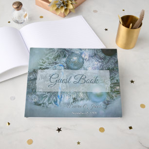 Christmas Winter Wedding Ornaments Blue Teal Tree Guest Book