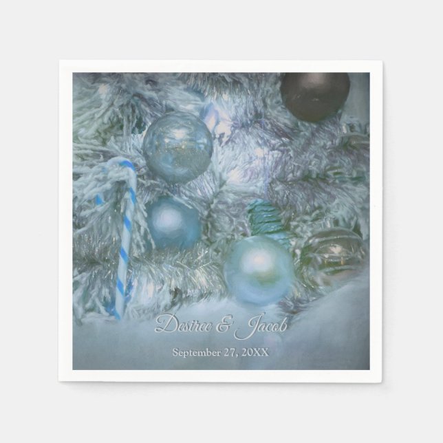 Christmas Winter Wedding Ornaments Blue Teal Tree Napkins (Front)
