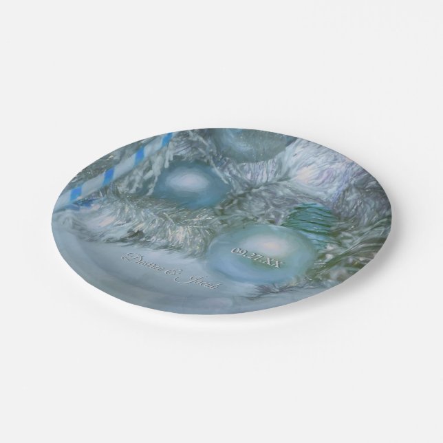 Christmas Winter Wedding Ornaments Blue Teal Tree Paper Plates (Angled)