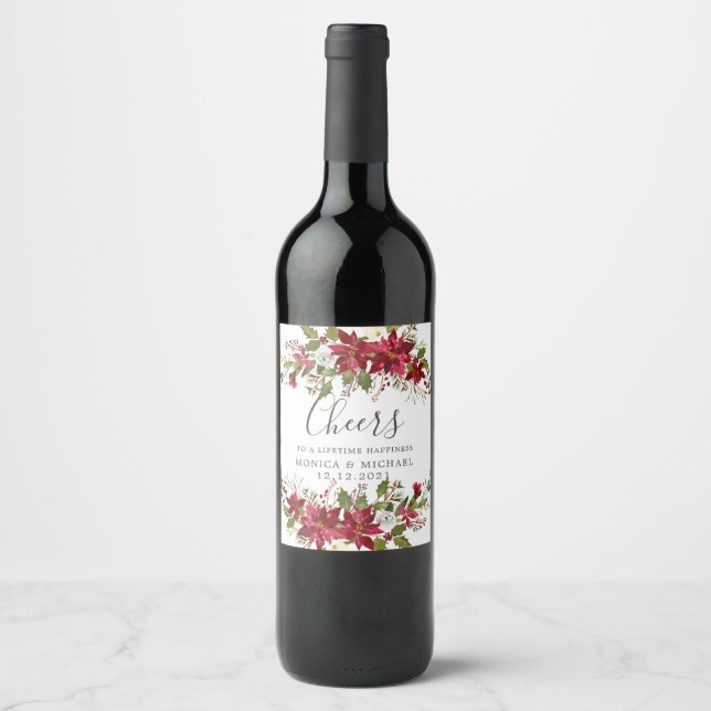 Christmas Winter  WEDDING Personalized "cheers" Wine Label (Front)