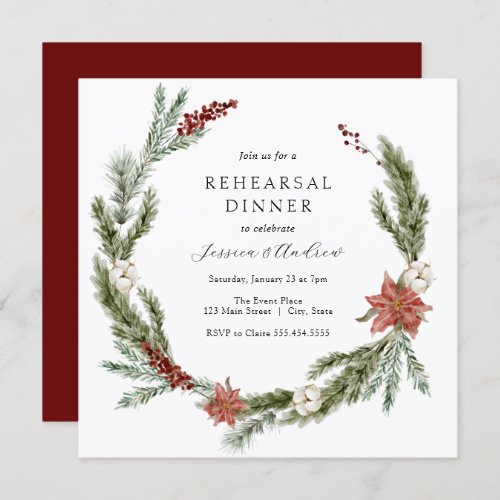 Christmas Winter Wedding Rehearsal Dinner Invitation