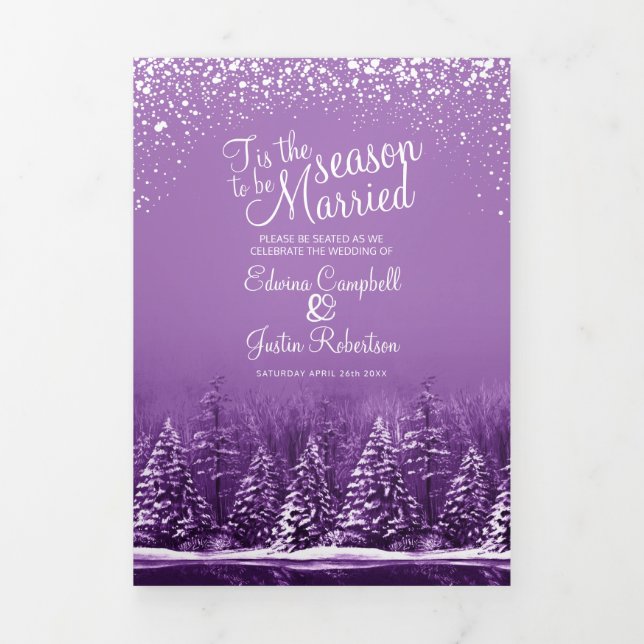 Christmas winter wedding trees and lake art Tri-Fold program (Cover)