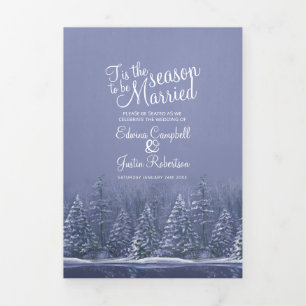 Christmas winter wedding trees lake blue art Tri-Fold program