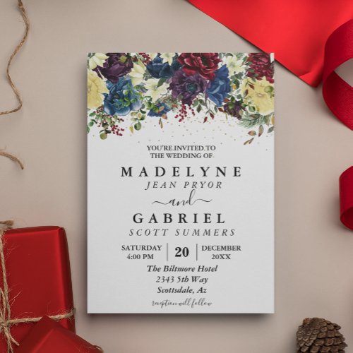 Christmas Winter Wedding Watercolor Floral Invitation