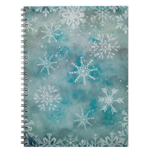 Christmas Winter White Snowflakes On Blue Notebook