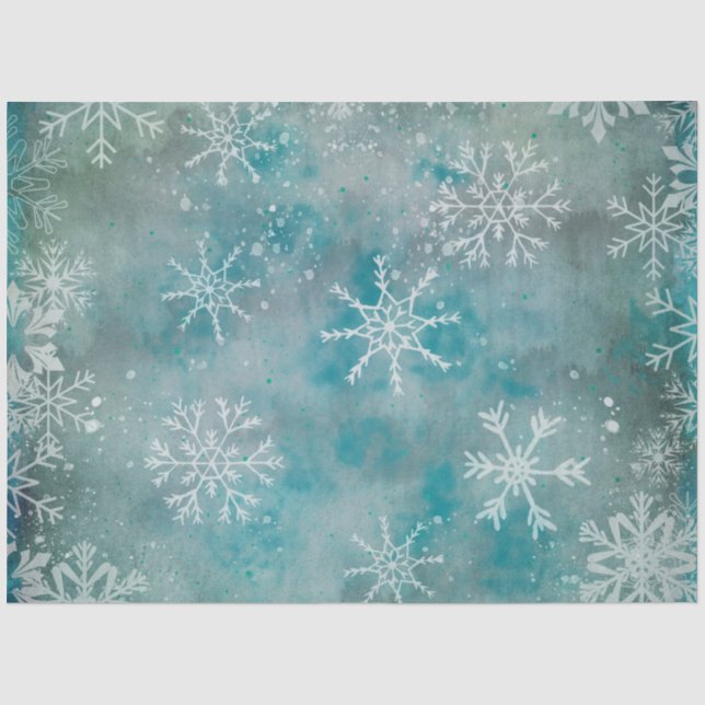 Christmas Winter White Snowflakes On Blue  Tissue Paper (Front)