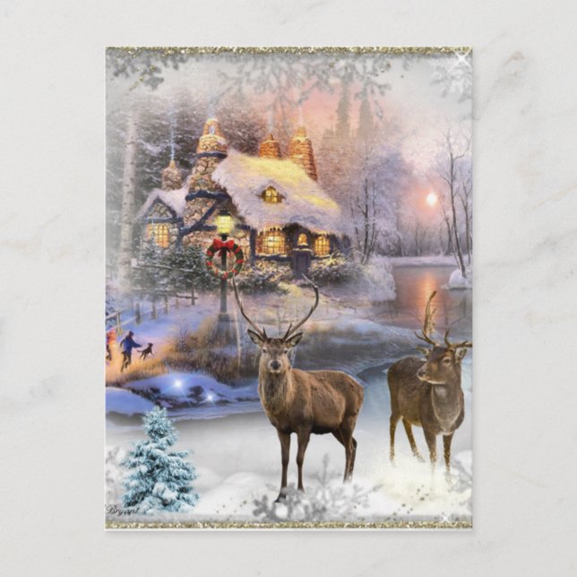 Christmas Winter Wilderness Cottage Holiday Postcard (Front)