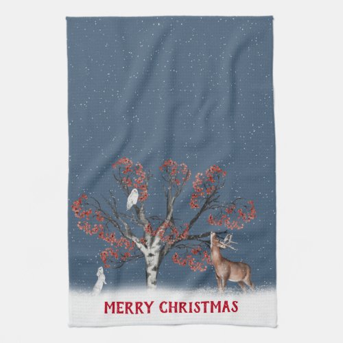 Christmas Winter Wildlife In Snowflakes Kitchen To Kitchen Towel