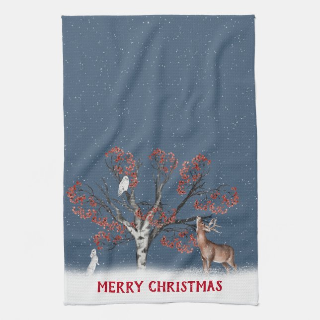 Christmas Winter Wildlife In Snowflakes Kitchen To Kitchen Towel (Vertical)