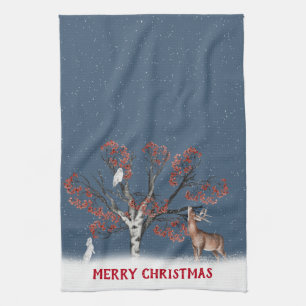 Christmas Winter Wildlife In Snowflakes Kitchen To Towel