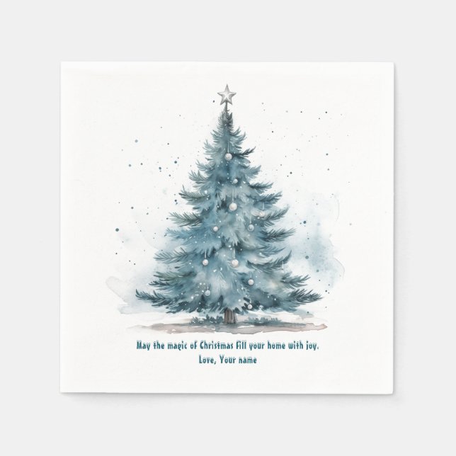 Christmas Winter Wonderland Blue Tree Paper Napkin (Front)