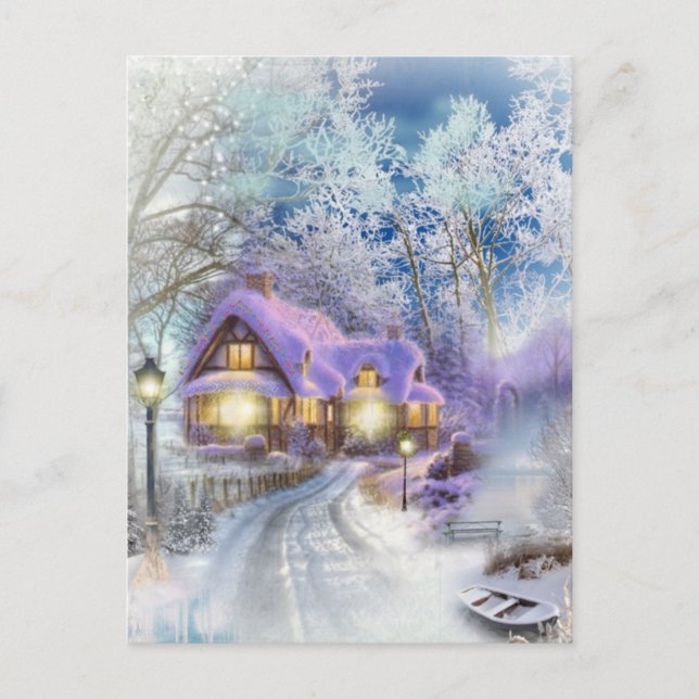 Christmas Winter Wonderland Cottage Holiday  Postcard (Front)