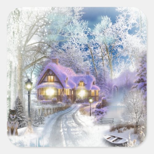 Christmas Winter Wonderland Cottage Holiday  Square Sticker