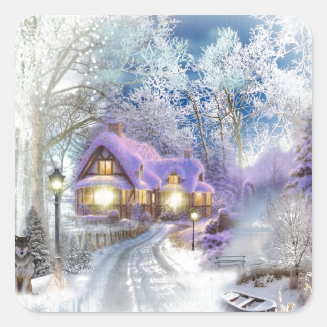 Christmas Winter Wonderland Cottage Holiday  Square Sticker (Front)