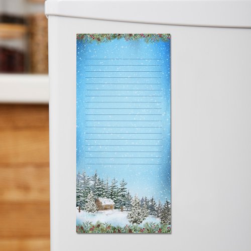 Christmas Winter Wonderland Snowy Cabin Scene Magnetic Notepad