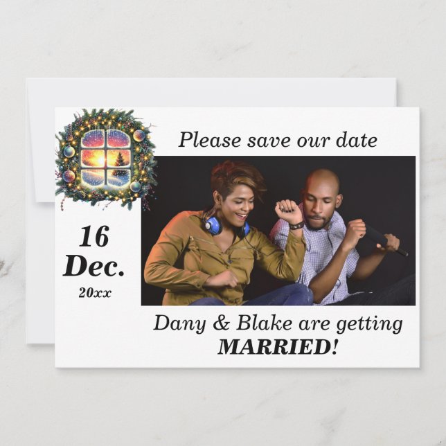 Christmas Winter Wonderland Wreath Photo Save The Date (Front)