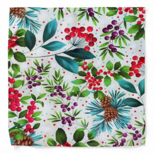Christmas Winter Wood Nature Holly Berry Pinecones Bandana