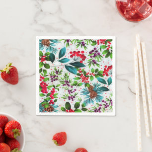 Christmas Winter Wood Nature Holly Berry Pinecones Napkins