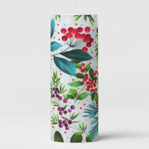 Christmas Winter Wood Nature Holly Berry Pinecones Pillar Candle