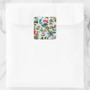 Christmas Winter Wood Nature Holly Berry Pinecones Square Sticker